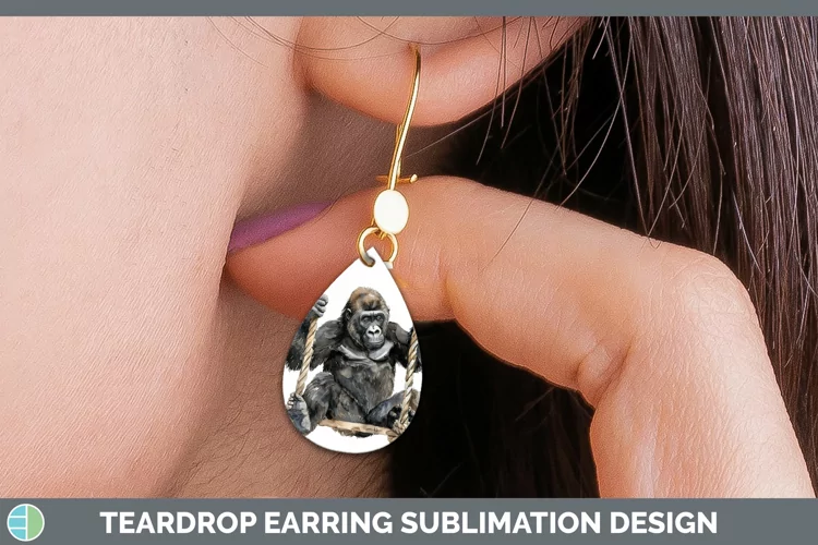 Swinging Gorilla Teardrop Earrings Sublimation Earrings Desi