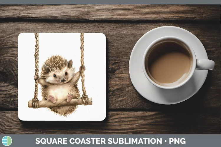Swinging Hedgehog Square Coaster Sublimation Coaster Designs