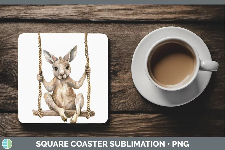 Swinging Kangaroo Square Coaster Sublimation Coaster Designs