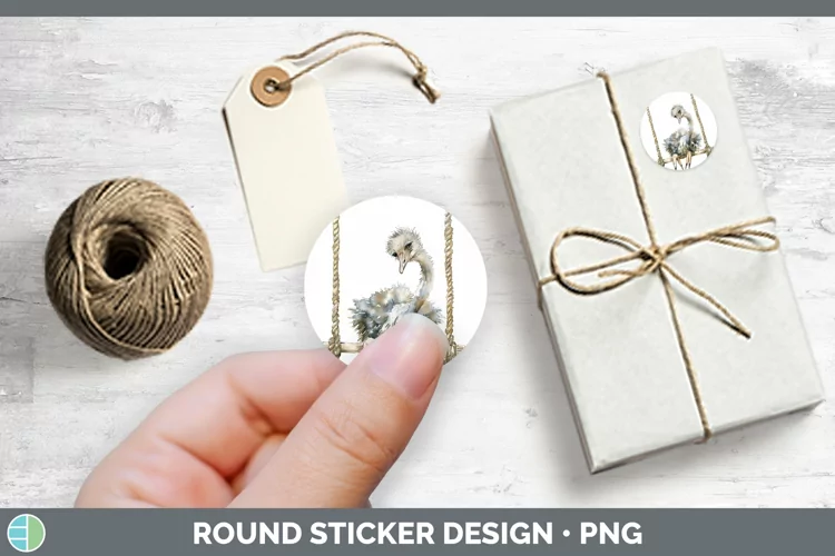 Swinging Ostrich Stickers | Round Labels Designs