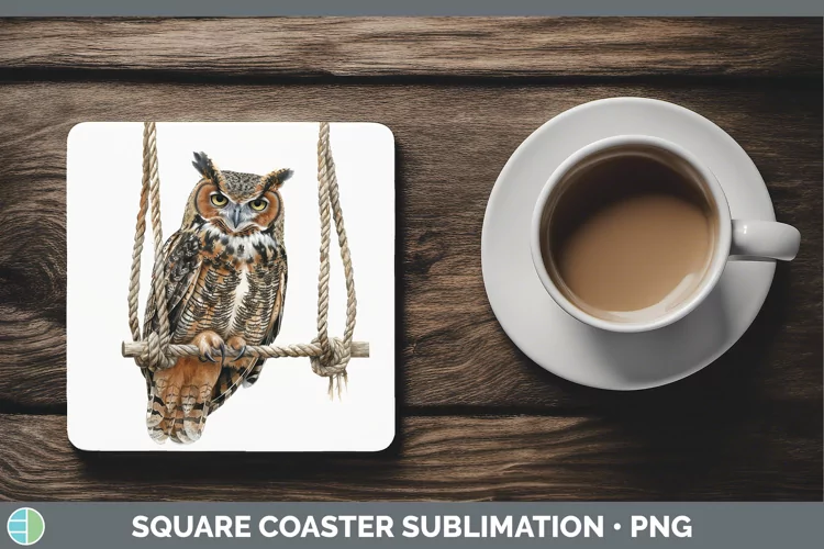 Swinging Owl Square Coaster Sublimation Coaster Designs