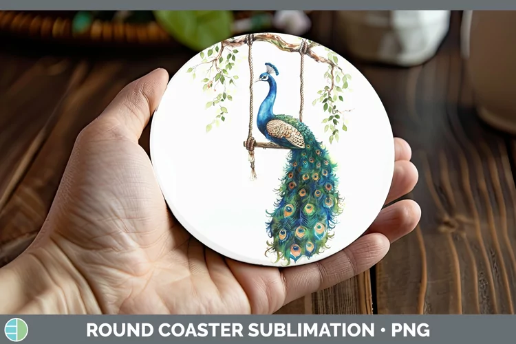Swinging Peacock Round Coaster Sublimation Coaster Designs