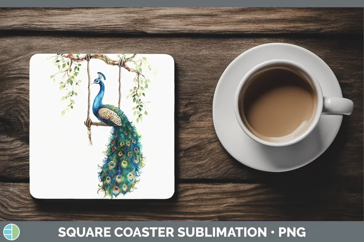 Swinging Peacock Square Coaster Sublimation Coaster Designs
