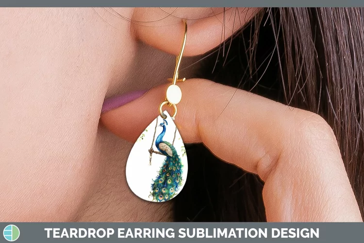 Swinging Peacock Teardrop Earrings Sublimation Earrings Desi