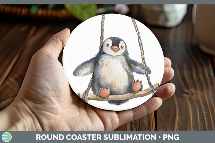 Swinging Penguin Round Coaster Sublimation Coaster Designs