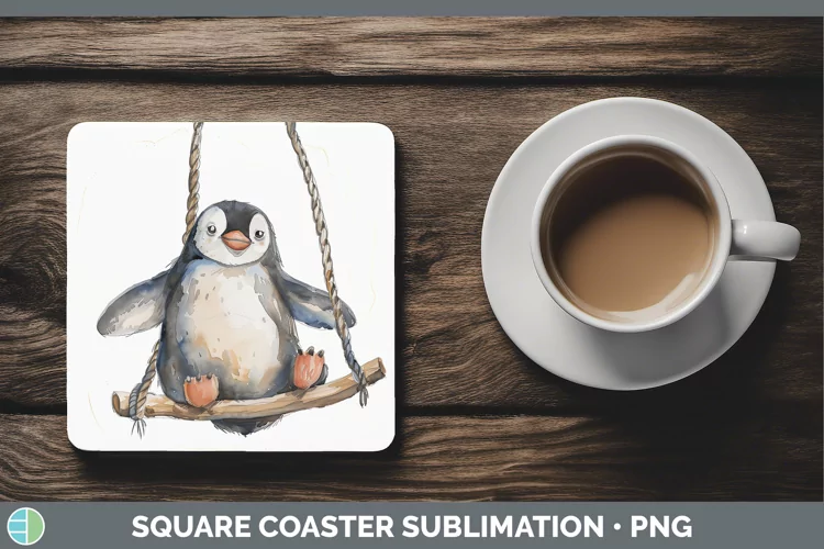 Swinging Penguin Square Coaster Sublimation Coaster Designs