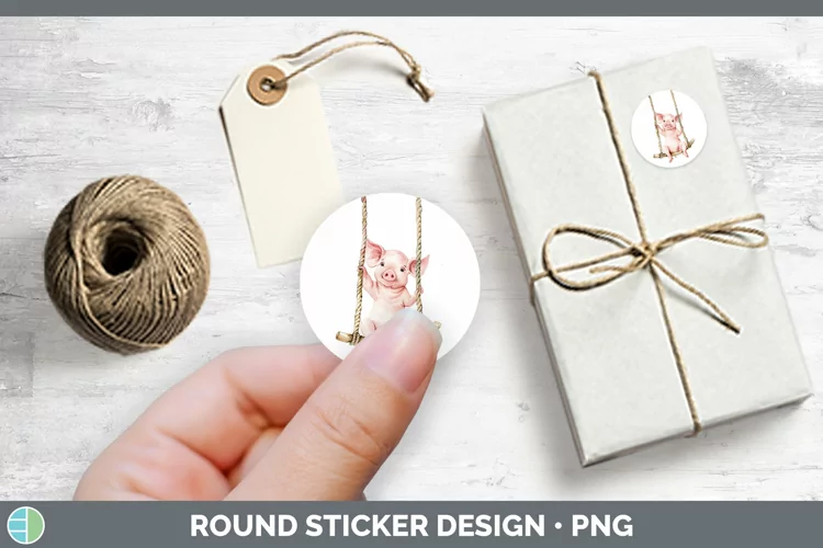Swinging Pig Stickers | Round Labels Designs