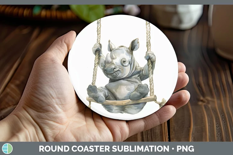 Swinging Rhino Round Coaster Sublimation Coaster Designs