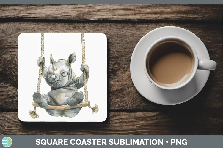 Swinging Rhino Square Coaster Sublimation Coaster Designs