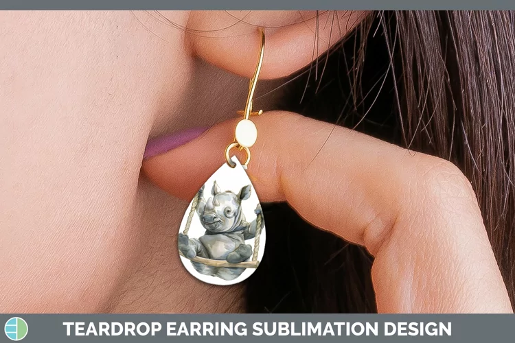 Swinging Rhino Teardrop Earrings Sublimation Earrings Design