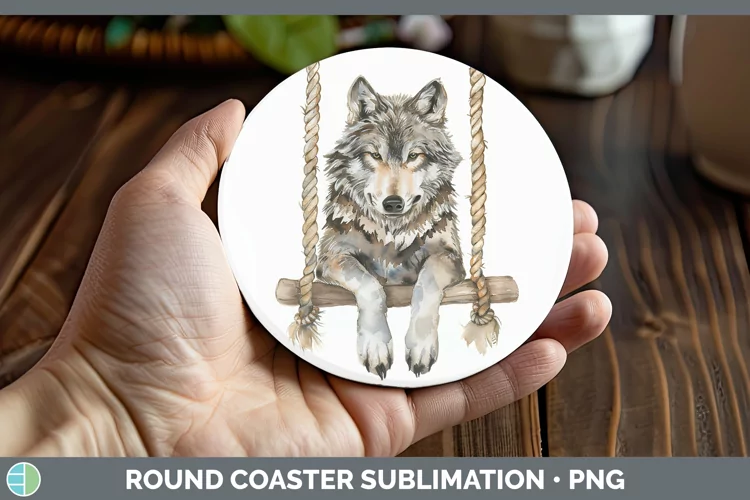 Swinging Wolf Round Coaster Sublimation Coaster Designs