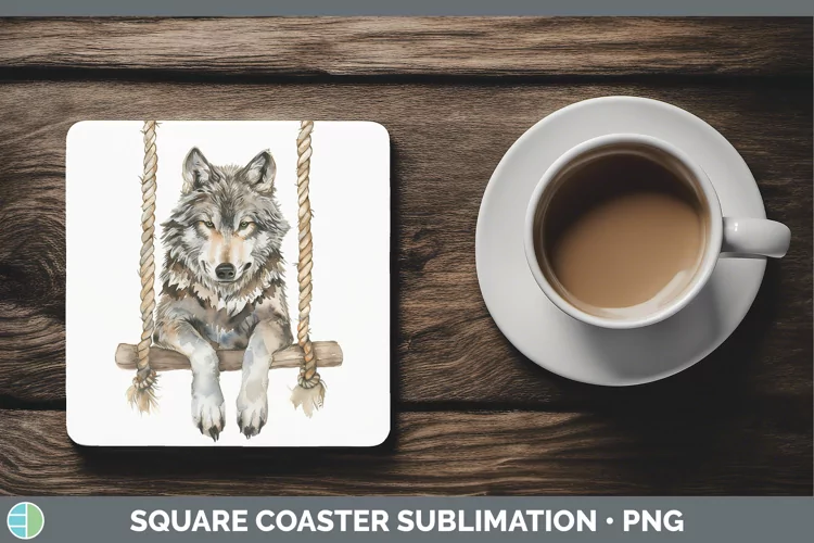 Swinging Wolf Square Coaster Sublimation Coaster Designs