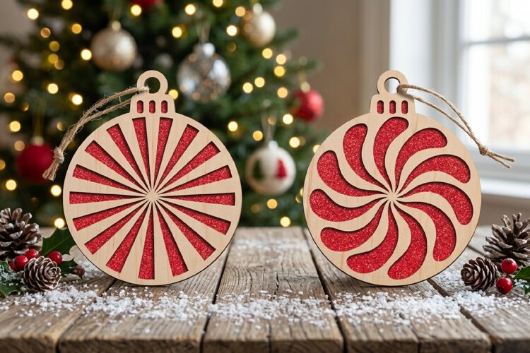 Swirl Christmas Bauble SVG Laser Cut Wood Decoration example image 1