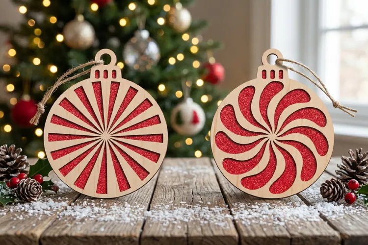Swirl Christmas Bauble SVG Laser Cut Wood Decoration