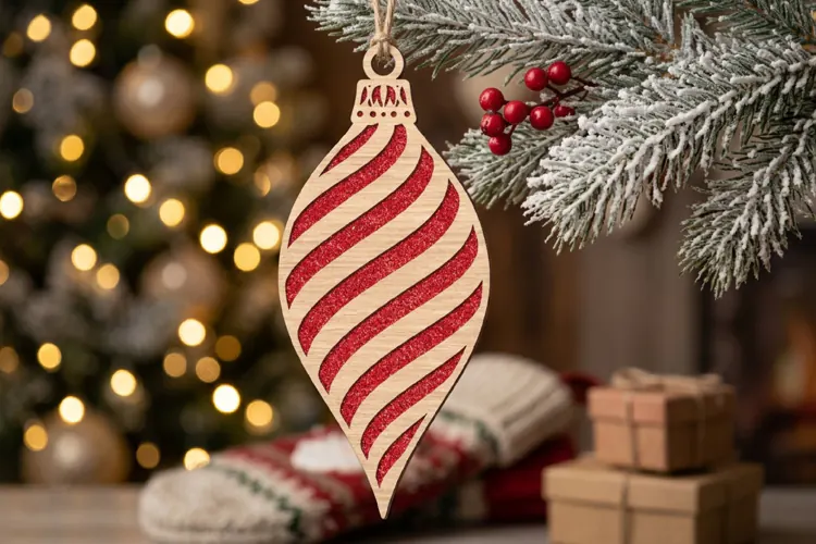 Swirl Christmas Ornament SVG Laser Cut, Holiday Decor File