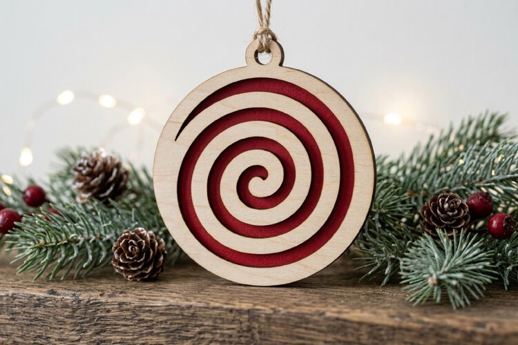 Swirl Christmas Ornament SVG Laser Cut Design File example image 1