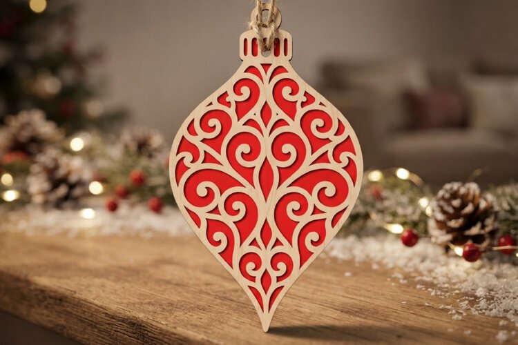 Swirl Christmas Ornament SVG Laser Cut Wood Decoration example image 1
