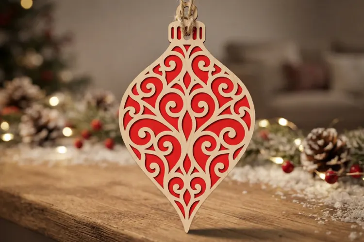Swirl Christmas Ornament SVG Laser Cut Wood Decoration