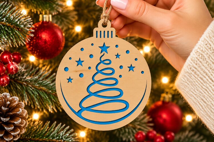 Swirl Tree Ornament SVG, Laser Cut Christmas Bauble Stars example image 1