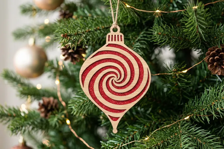 Swirl Wooden Christmas Ornament SVG Candy Cane Bauble