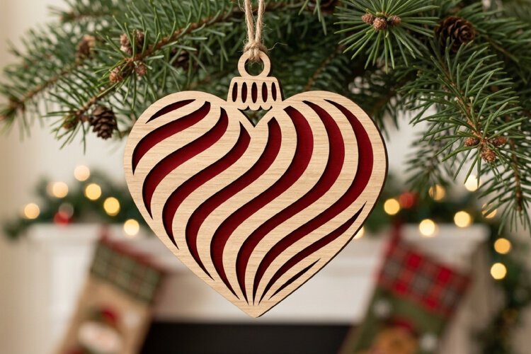 Swirled Heart Christmas Ornament SVG Cut File example image 1