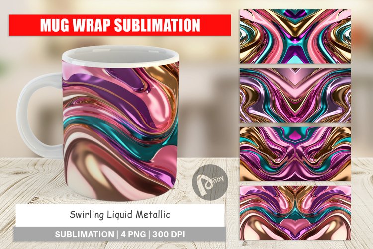 Mug Wrap Design Swirling Liquid Metallic