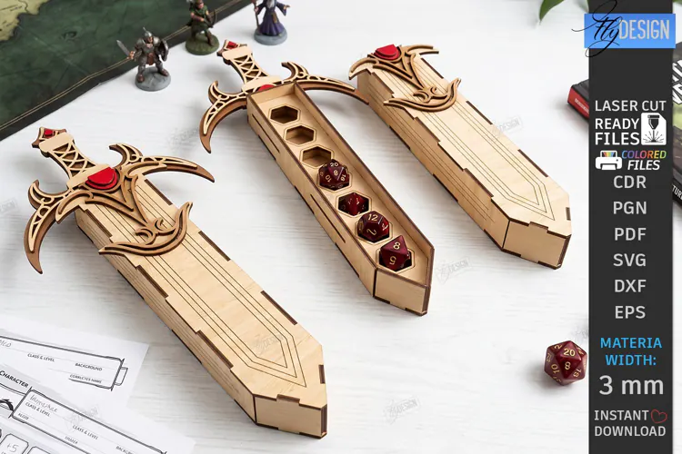 3D Sword Dice Box Laser Cut | Gaming Accessory | Dice Holder