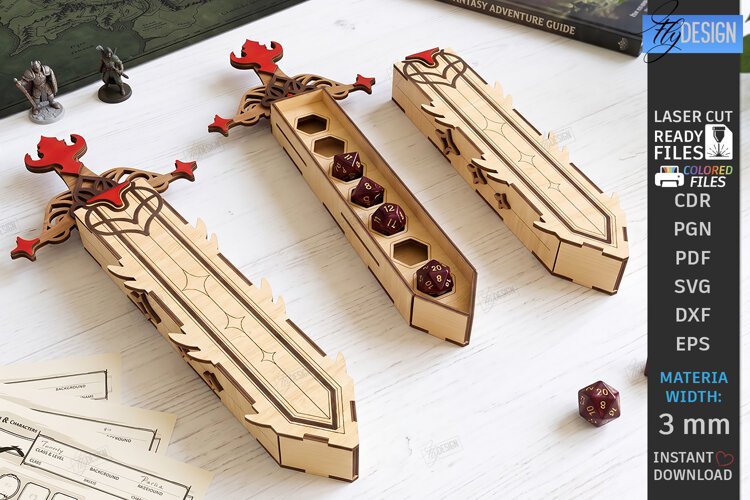 3D Sword Dice Box Laser Cut | Gaming Accessory | Dice Holder example image 1