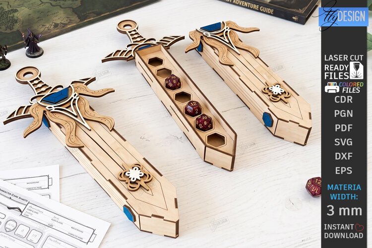 3D Sword Dice Box Laser Cut | Gaming Accessory | Dice Holder example image 1