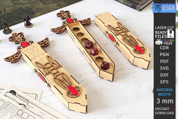 3D Sword Dice Box Laser Cut | Gaming Accessory | Dice Holder example image 1