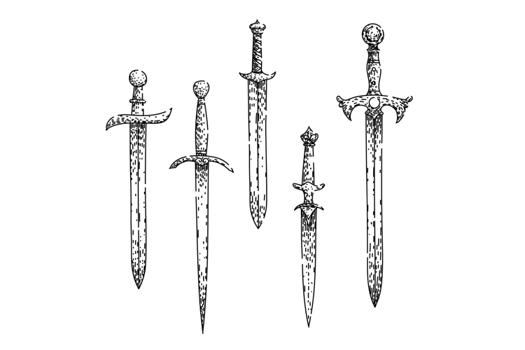 sword medieval set sketch hand drawn