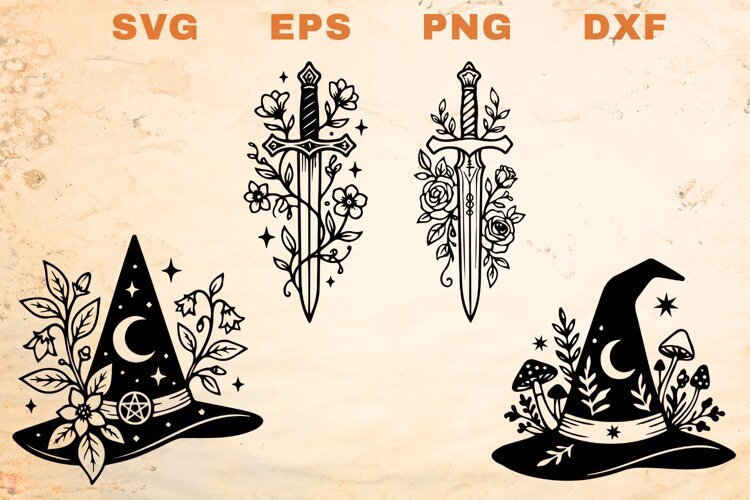 Swords and Witch Hats SVG example image 1
