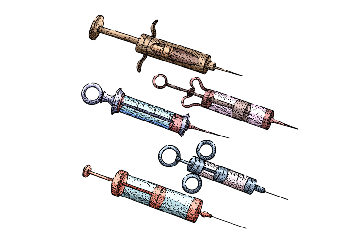 Vintage medical syringes illustration representing old healt
