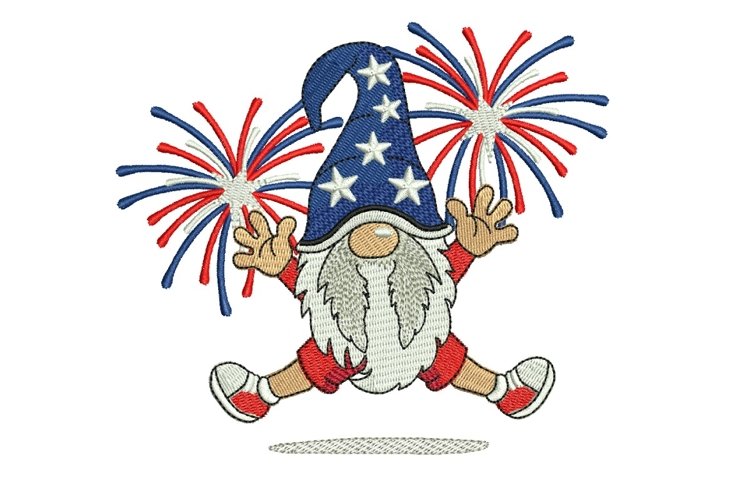 American Gnome Embroidery Design, 4th July Gnome Embroidery example image 1