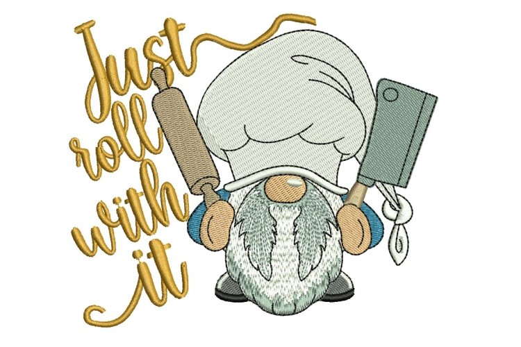 Just Roll with it Embroidery Design, Gnome Embroidery Design example image 1
