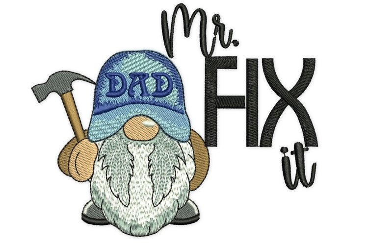 Dad Gnome Embroidery Design, Mr FIX It Embroidery Design example image 1