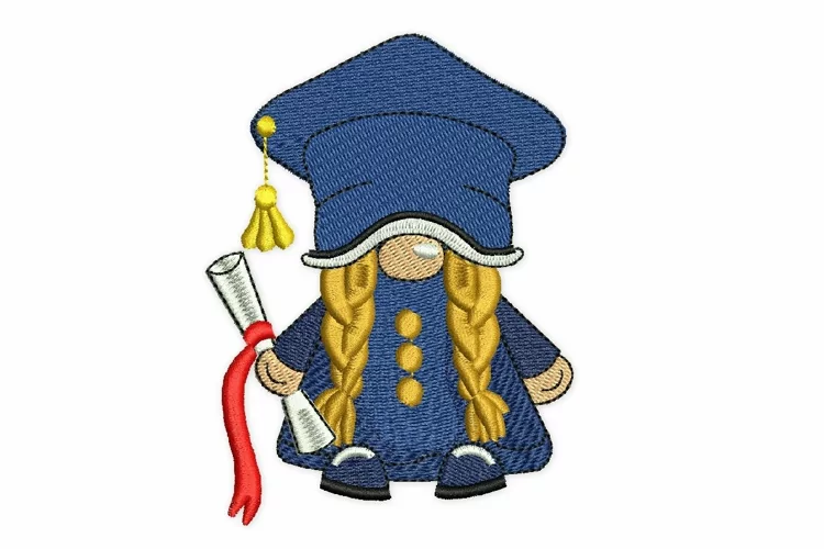 Graduation Girl Gnome Embroidery Design, Graduate School Emb