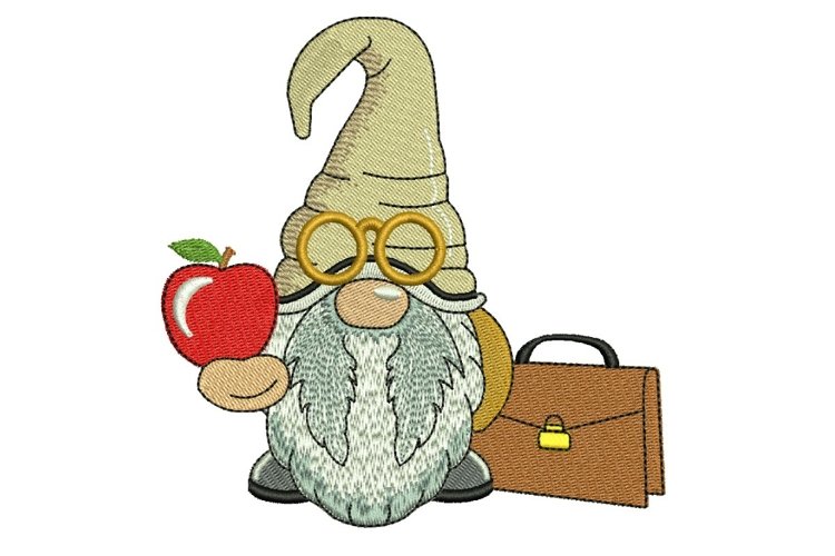 Teacher Gnome Embroidery design. Back to School Gnome