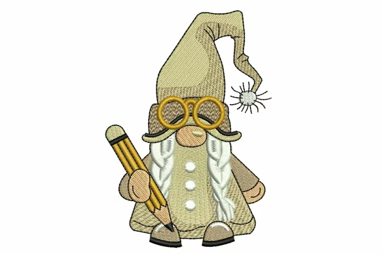 Back to School Girl Gnome Embroidery design. Teacher Gnome