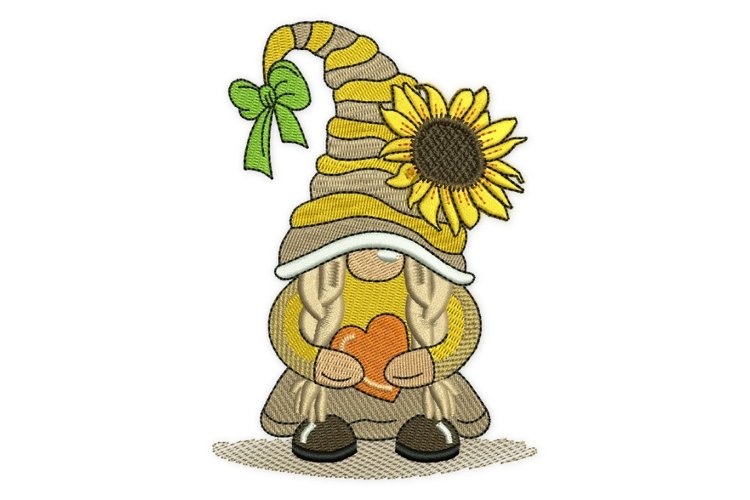 Sunflower Girl Gnome Embroidery Design example image 1