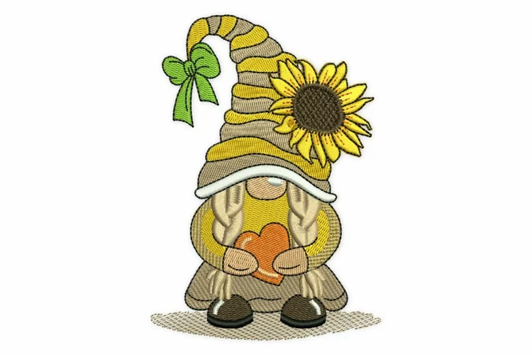 Sunflower Girl Gnome Embroidery Design