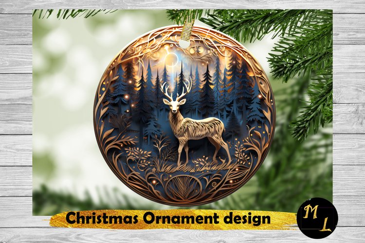 Deer Christmas Ornament,Ornament Sublimation design example image 1