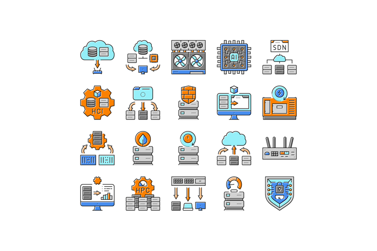 next gen data center automation icons set vector