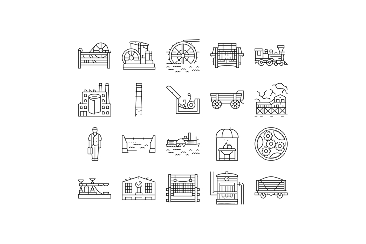 industry 1.0 industrialization icons set vector