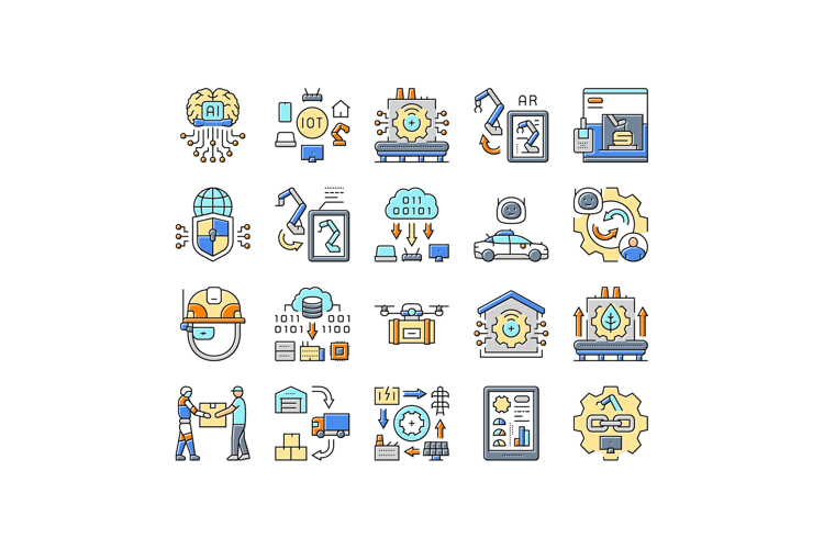 industry 4.0 automation robotics icons set vector