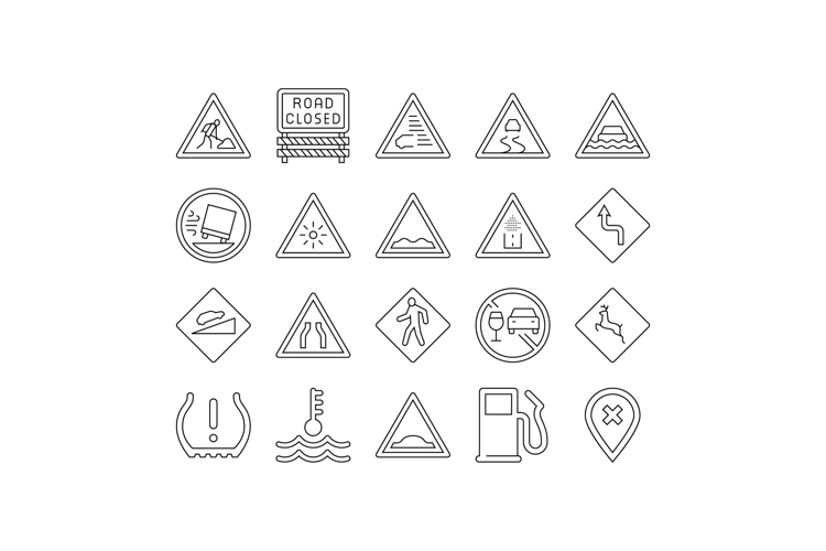 car driving obstacles road icons set vector
