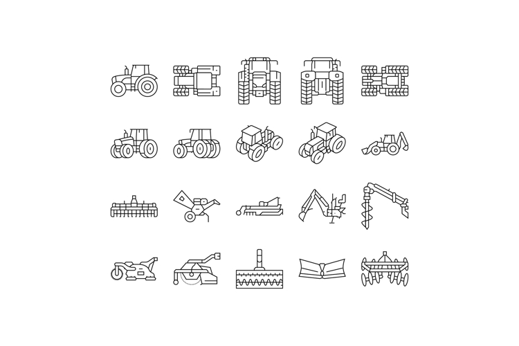 tractor farming agriculture icons set vector