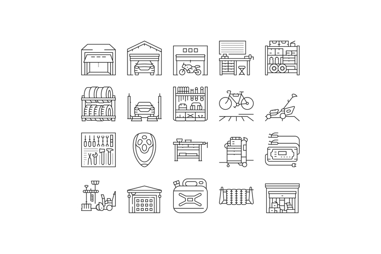 garage storage tools icons set vector