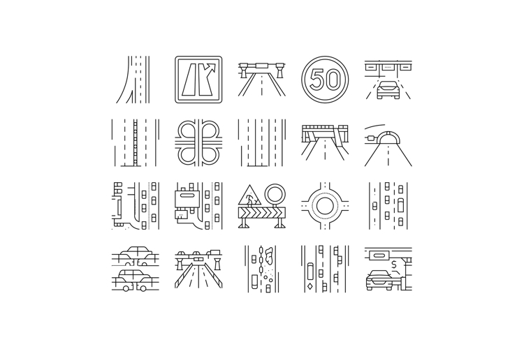 highway road lane icons set vector