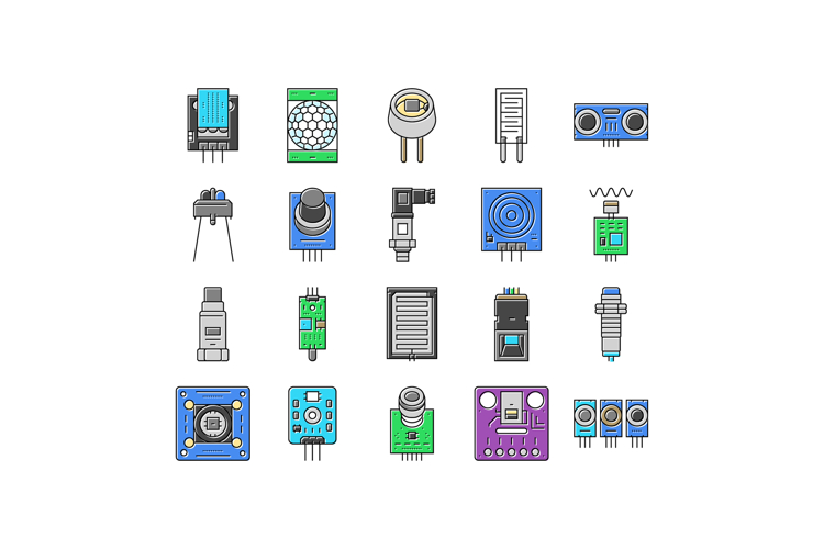 sensor module iot infrared icons set vector